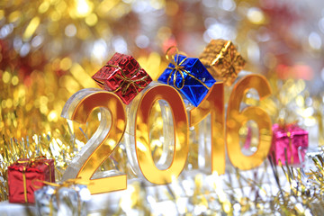 Golden 2016 3d digital icon with gift box