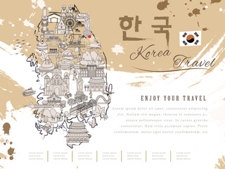 South Korea travel map - obrazy, fototapety, plakaty