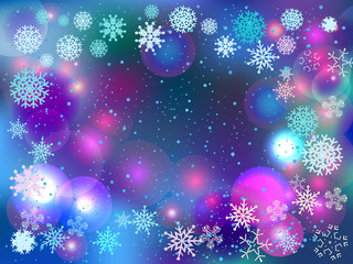 Winter background with lights and snowflakes