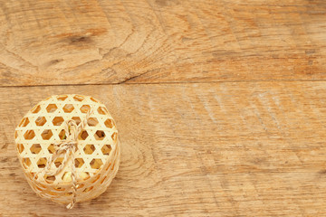 handmade wicker basket on wooden