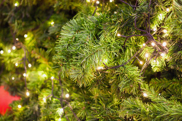 christmas tree with bokeh light background