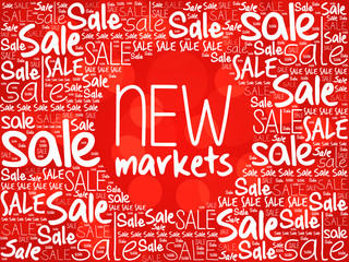 New Markets word cloud background, business concept