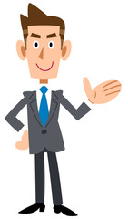 紹介するビジネスマン
