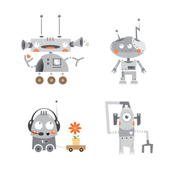 Cartoon robots set. Vector image.