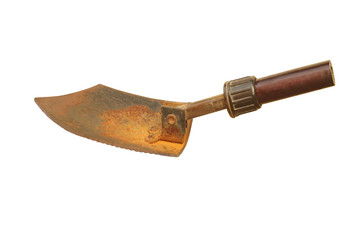 Small rusty shovel isolated on white background