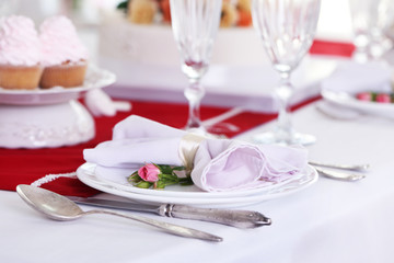 Beautiful served table for wedding or other celebration in restaurant
