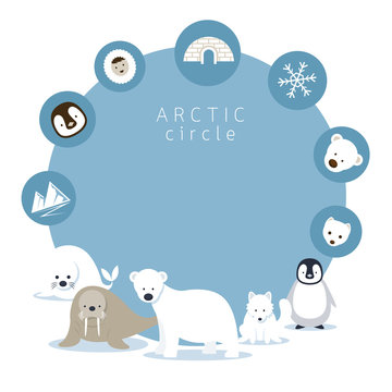 Arctic Animals and Icons Frame, Winter, Nature Travel and Wildlife