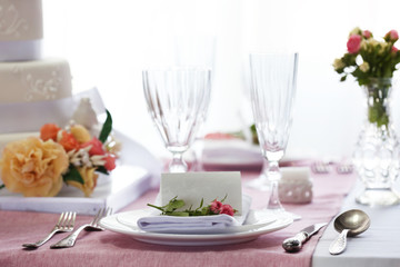 Beautiful served table for wedding or other celebration in restaurant
