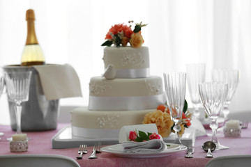 Beautiful served table for wedding or other celebration in restaurant
