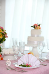 Beautiful served table for wedding or other celebration in restaurant