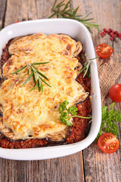 moussaka with aubergine,tomato sauce and beef
