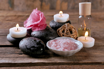 Spa setting on old wooden table