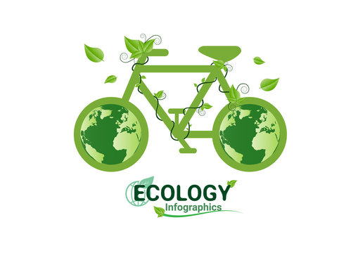 Ecology concept bicycle green. save world vector