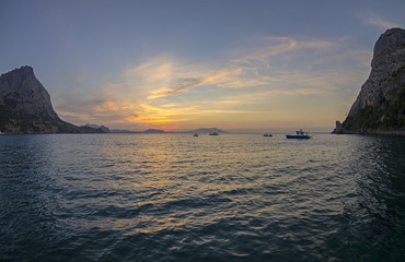 Sunrise in a small bay on the Black Sea coast.