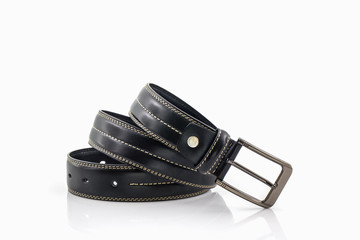 Black leather belt for men.