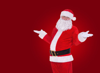 Fototapeta na wymiar Happy Christmas Santa Claus on red background, New Year's greeting card