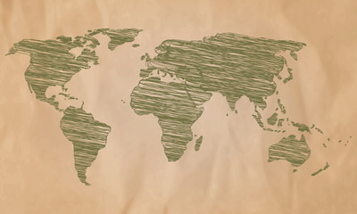 Fototapeta na wymiar World Map Globe Vector line Sketch