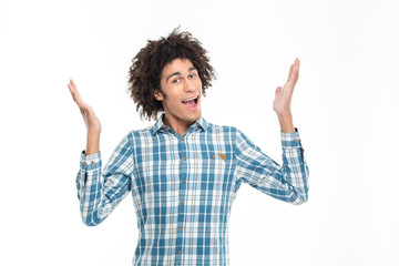 Cheerful afro american man with curly hair