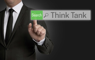 Think tank browser is operated by businessman concept