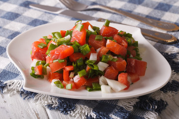 Hawaiian festive salad with salted salmon with vegetables close-up 
