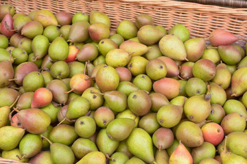 A basket of organic pears or sale