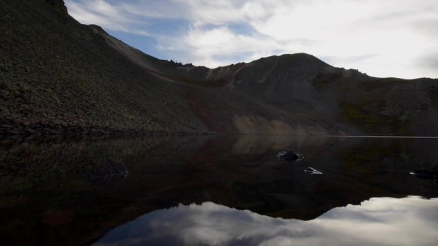 HD Wide angle Crystal Lake, at the top of 11,789 foot Ophir Pass, low angle steady