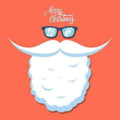 Christmas poster for party or greeting card. New year 2016. Santa's beard and sunglasses.