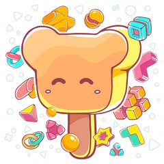 Vector colorful illustration of orange ice cream bear on white b