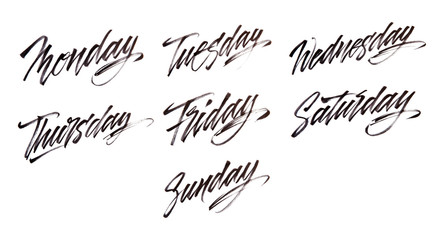 Modern brush calligraphy. Week days.