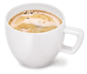 Cup of coffee on a white background.