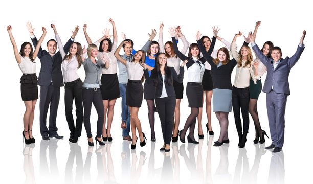 Business prople whith hands up