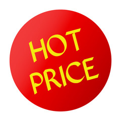 Hot price signs. Hot button. Use for advertising product or service. Hot Price label or sticker. Sale tag. Red icon on white background. Effect gold text. Icon for special offer. Vector illustration