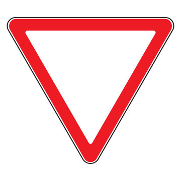 Road sign give way isolated. Design yield triangular icon. Priority of traffic sign. Blank triangular road sign. Road symbol design on white background. Vector illustration
