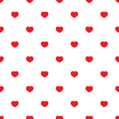 Red hearts seamless pattern on white background. Fashion love graphics design. Modern stylish texture. Valentine day print concept. Template for fabric, background, wallpaper, etc. Vector illustration