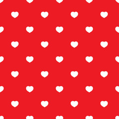 White hearts seamless pattern on red background. Fashion love graphics design. Modern stylish texture. Valentine day print concept. Template for fabric, background, wallpaper, etc. Vector illustration
