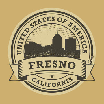 Grunge rubber stamp with name of Fresno, California