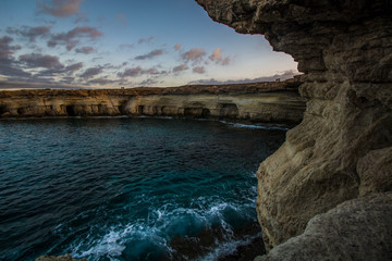 Fototapeta na wymiar Sea caves near Cape Greko. Mediterranean Sea