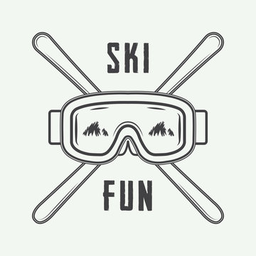 Vintage ski or winter sports logo, emblem, badge, label 