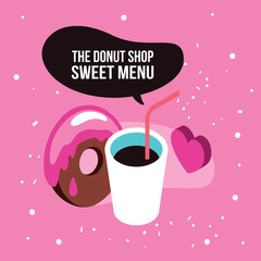 Sweet menu Delicious dessert chocolate donut syrup coffee set background