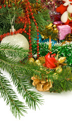 beautiful Christmas decorations and Christmas tree closeup
