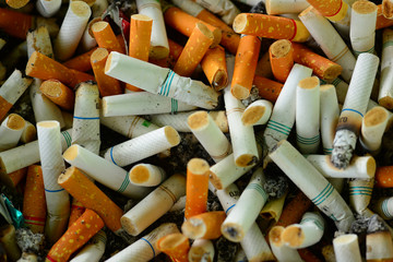 Ashtray full of cigarettes