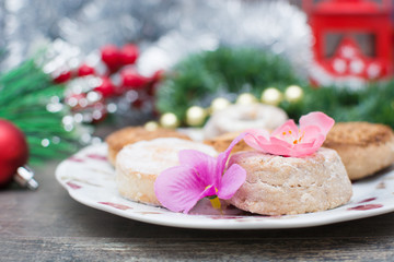 Handmade Christmas shortbread on wood