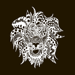 hand draw lion head zentangle patterns painted in trendy colors 