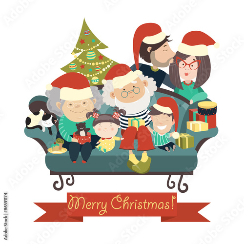 &quot;Family celebrating Christmas &quot; Stock image and royalty-free vector