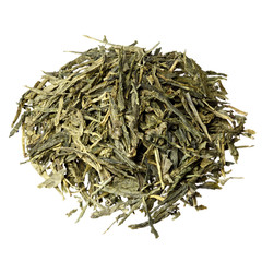 Sencha green tea isolated on white.