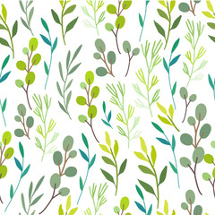 Vector illustration on white background with pattern of leaves. 