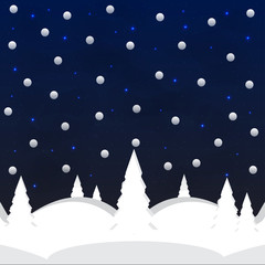 Vector winter night landscape with forest and fur-trees.