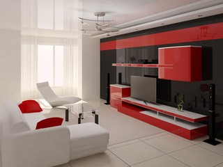 Interer functional modern living in style hi-tech.