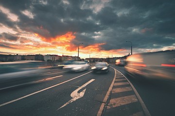 Traffic at the sunset