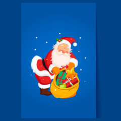 Santa Claus holding a Sack with Toys. Christmas Vector 